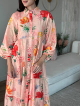 Daphne Floral Long Button Down Dress  - Sowears