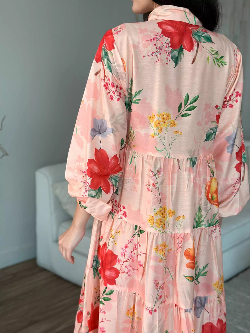 Daphne Floral Long Button Down Dress  - Sowears