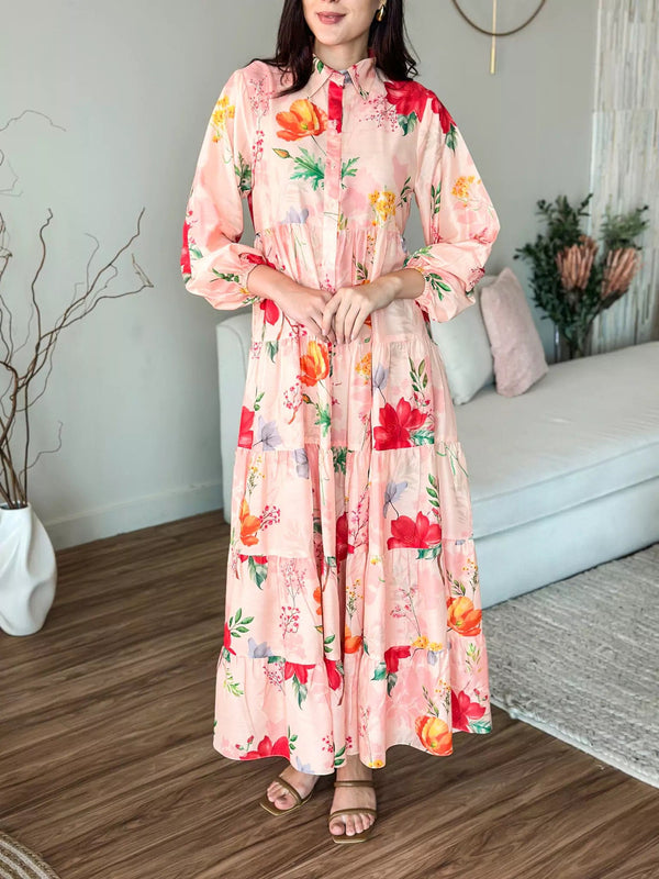 Daphne Floral Long Button Down Dress  - Sowears