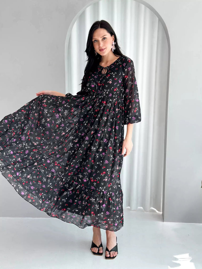 Noir floral Dress Dresses  - Sowears