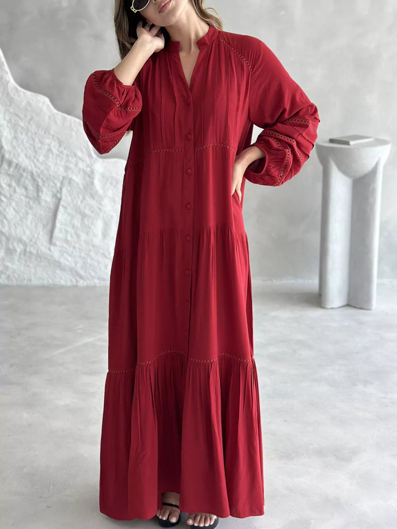 Garnet Solid Lace Long Dress  - Sowears