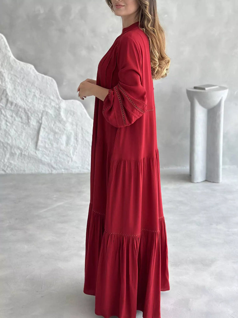 Garnet Solid Lace Long Dress  - Sowears