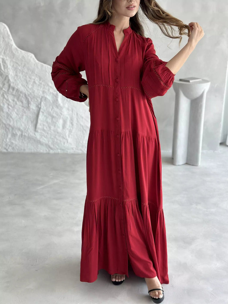 Garnet Solid Lace Long Dress  - Sowears