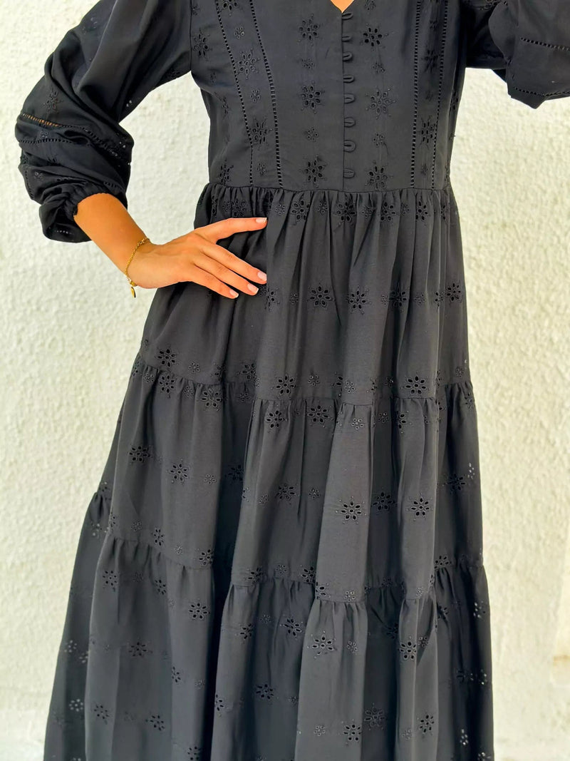 Mairu Black Cutwork Dress  - Sowears