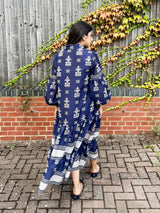 Mazarin Blue Belted Long Dress  - Sowears