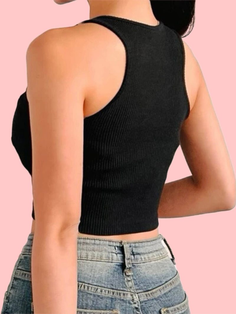 Women's Black Ribbed Tank Top Outfit Sets  - Sowears