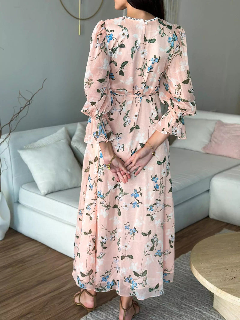 Sisli Peach Floral Dress  - Sowears