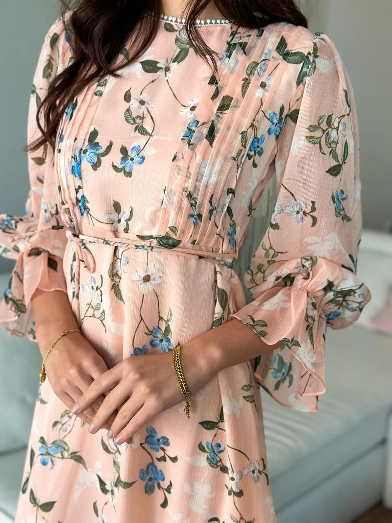 Floral peach dress hotsell