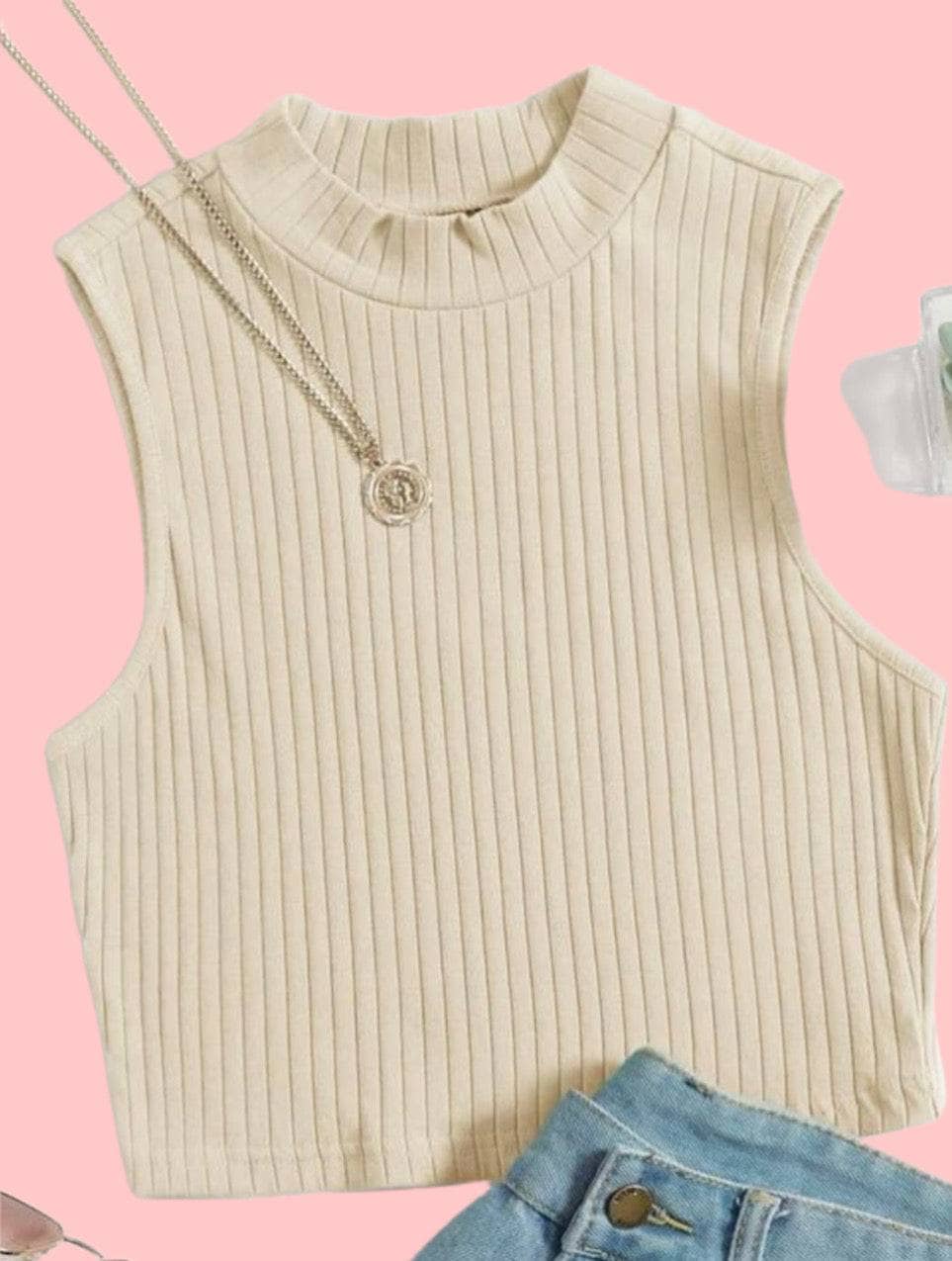 Women's Beige Tank Top  - Sowears