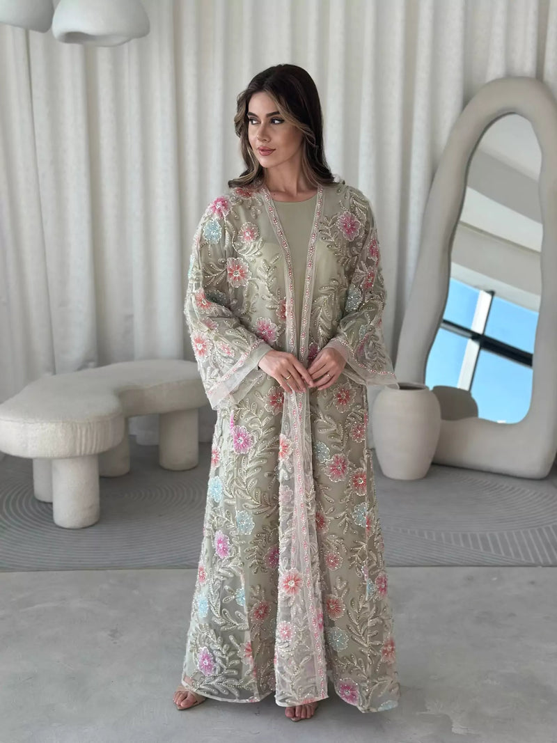 Embellished Luxe Abaya Upper Light Green