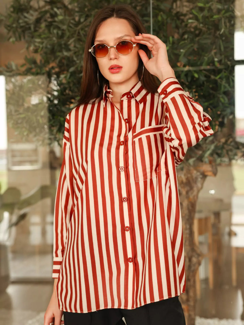 Brick Red Stripe Button Down Shirt