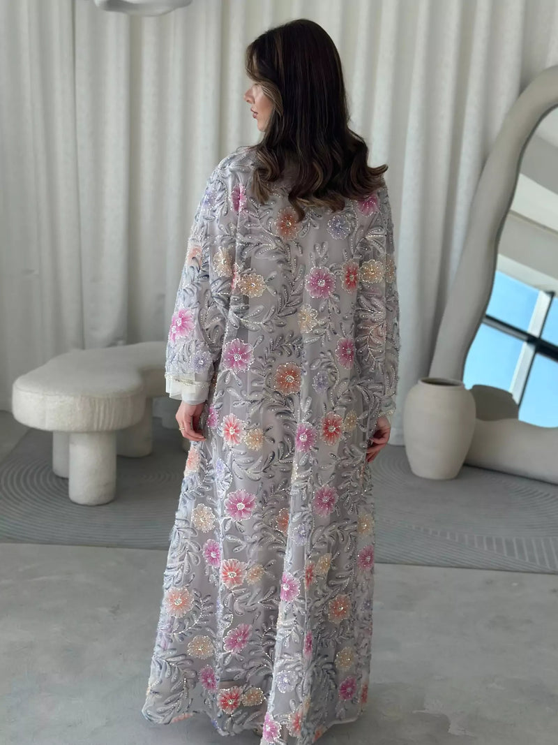 Embellished Luxe Abaya Upper Grey Lilac