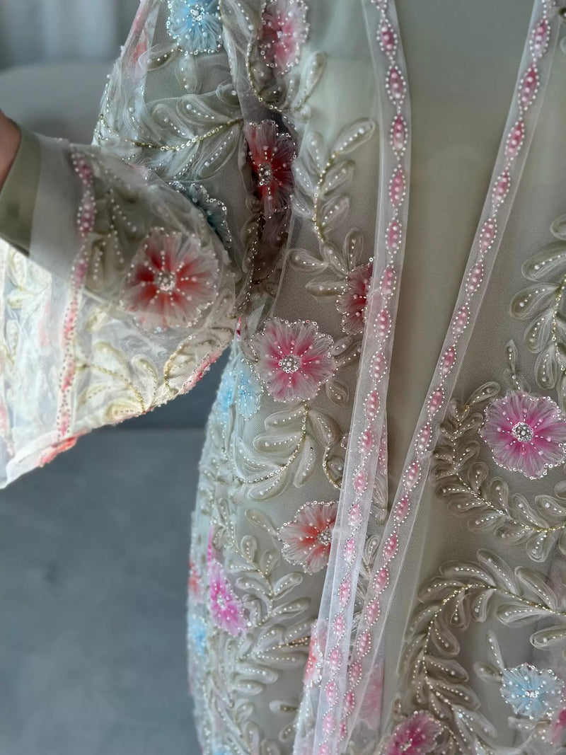Embellished Luxe Abaya Upper Light Green