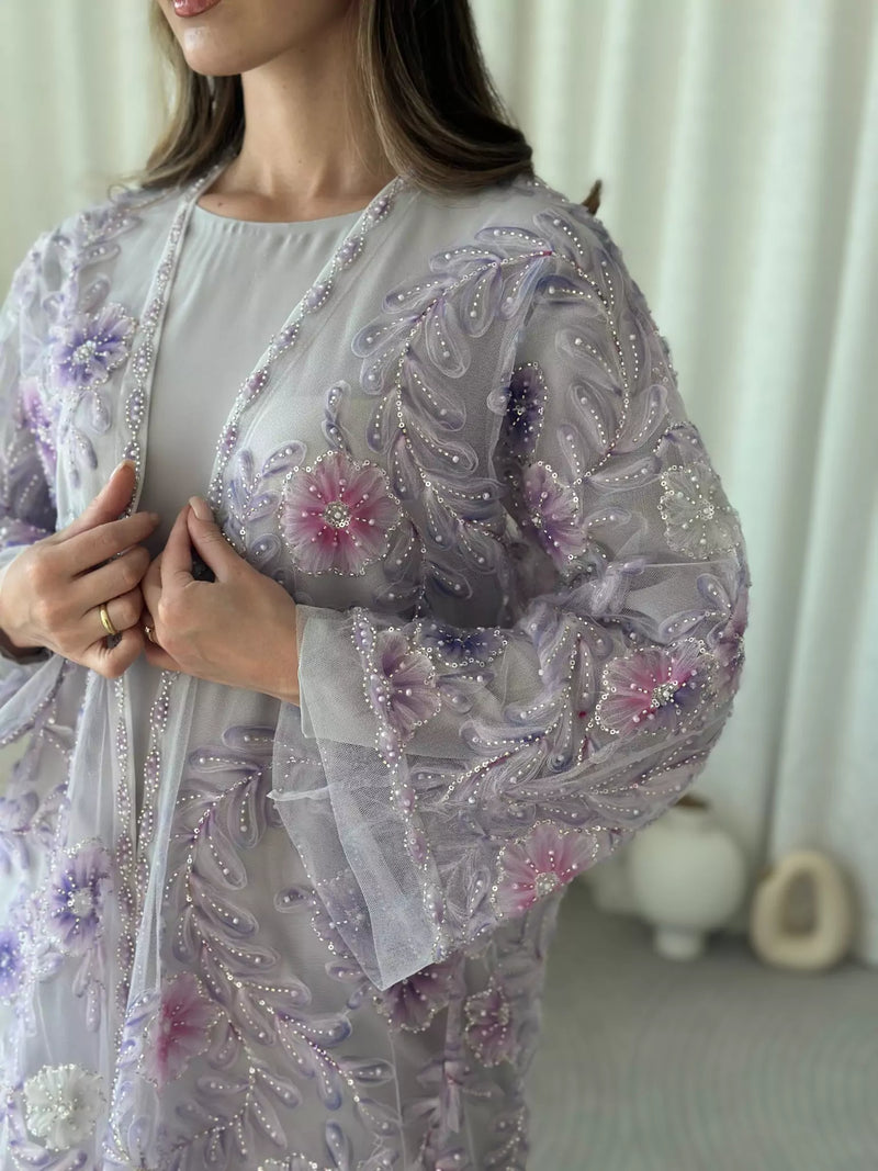 Embellished Luxe Abaya Upper Purple