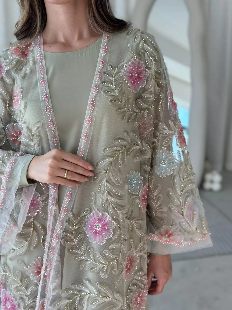 Embellished Luxe Abaya Upper Light Green