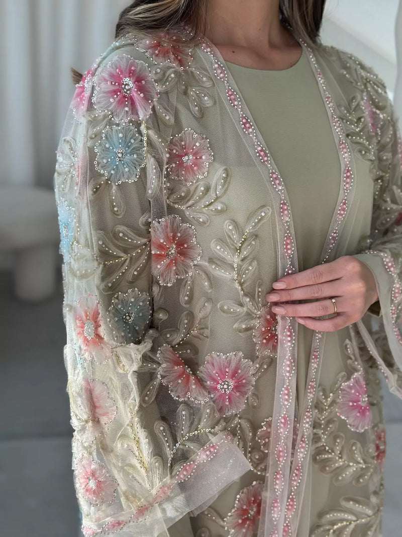 Embellished Luxe Abaya Upper Light Green