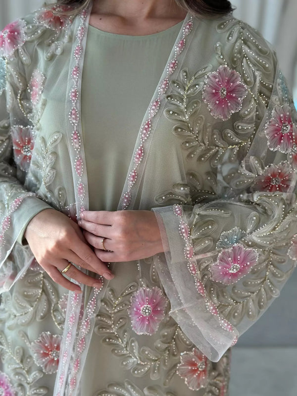 Embellished Luxe Abaya Upper Light Green