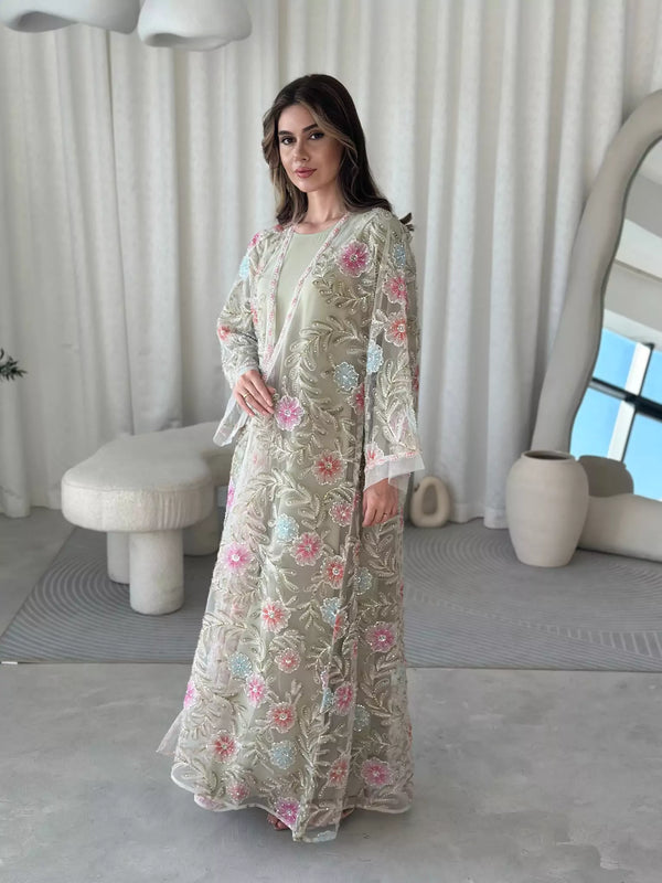 Embellished Luxe Abaya Upper Light Green