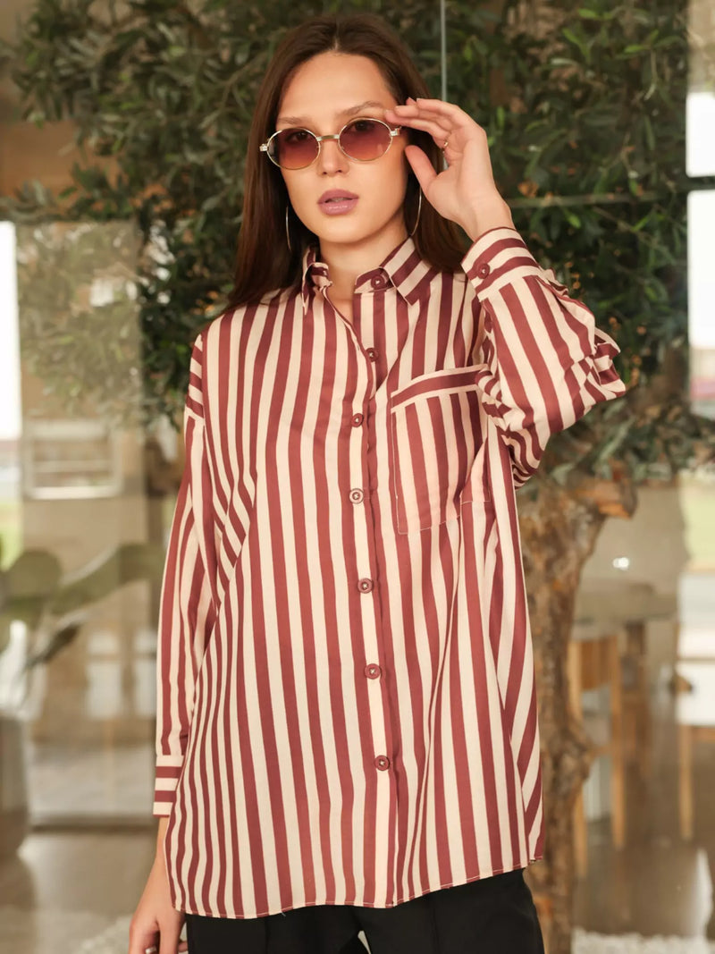 Brown Stripe Button Down Shirt