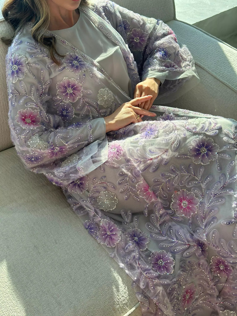 Embellished Luxe Abaya Upper Purple