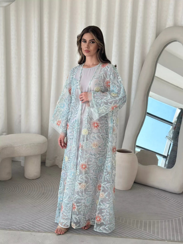 Embellished Luxe Abaya Upper Blue