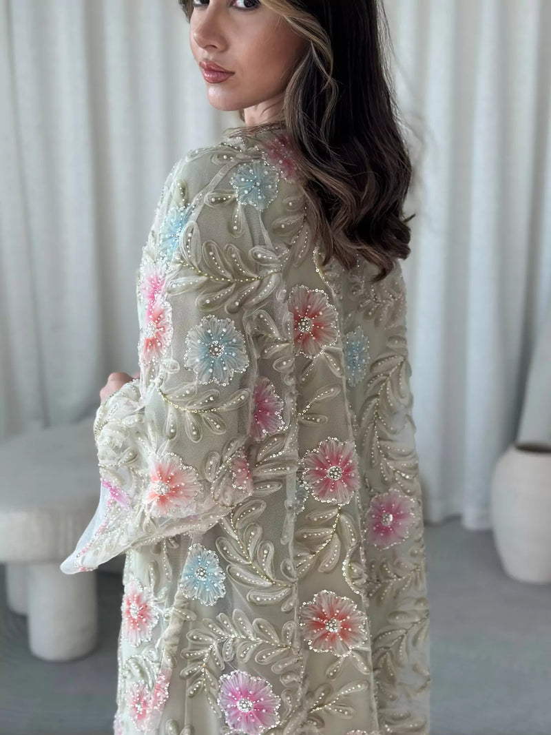 Embellished Luxe Abaya Upper Light Green