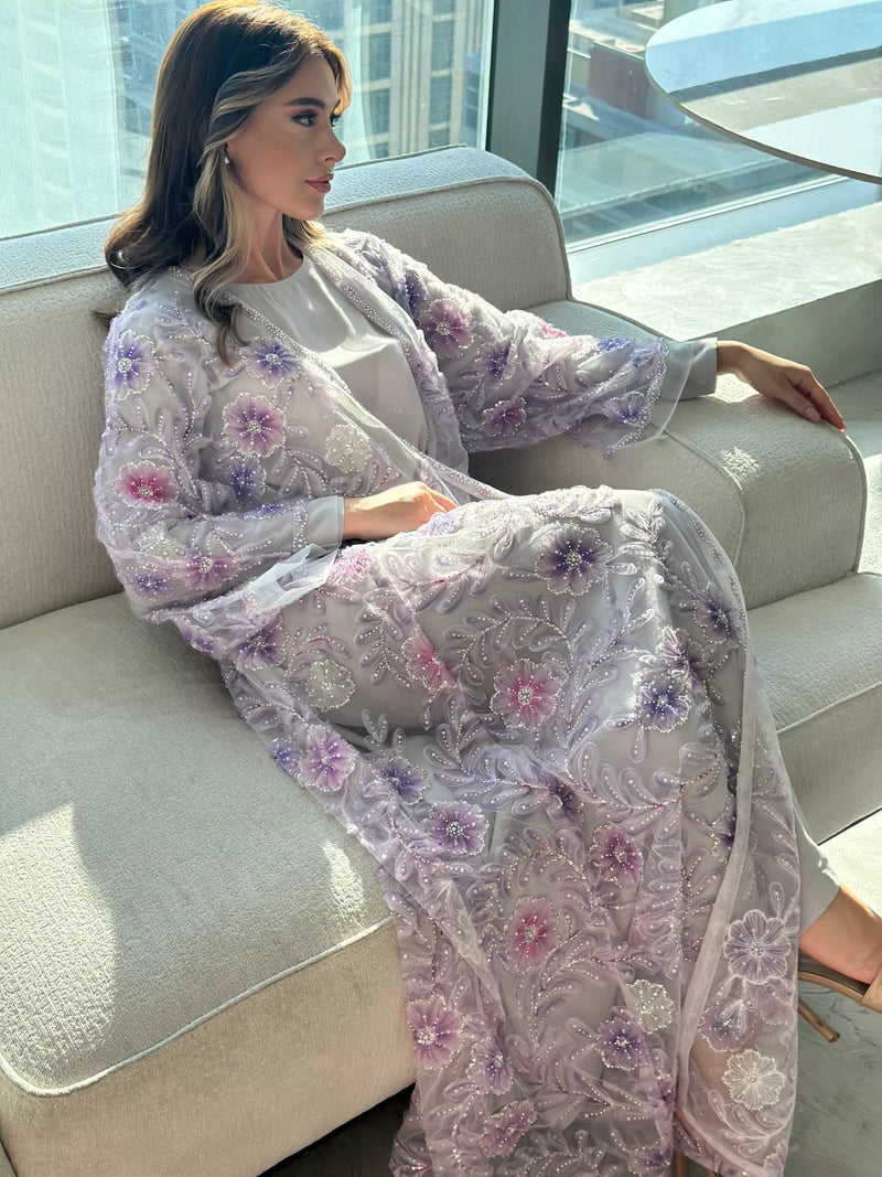 Embellished Luxe Abaya Upper Purple