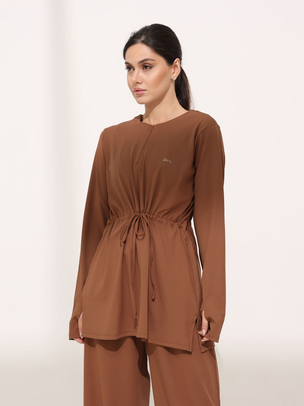 Kruz Brown Active Drawstring Shirt