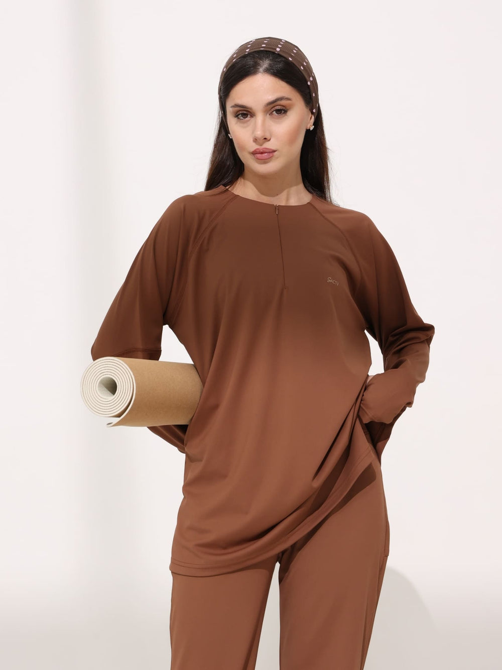Nyra Brown Active Zipper Shirt