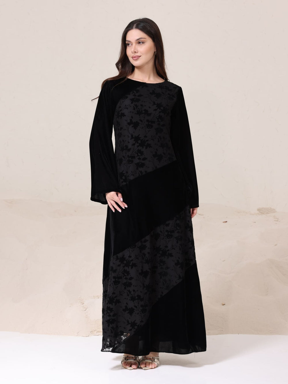Marcella Black Velvet Tulle Panel Dress