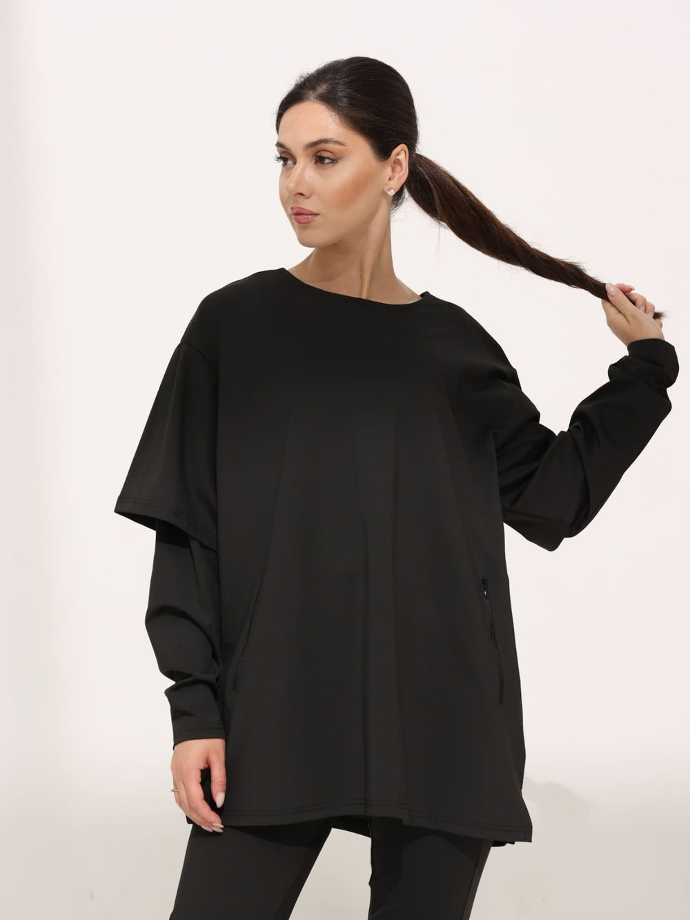 Azra Black Active Double Sleeve Shirt