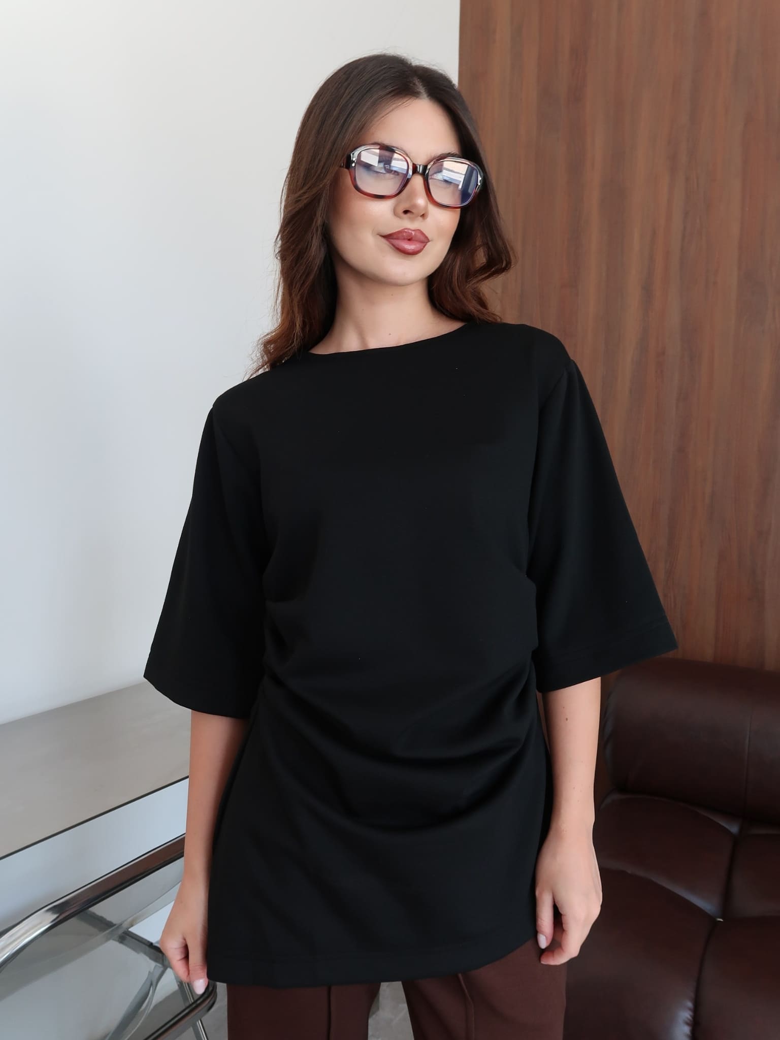 Ruva Black Pleated Soft Sweat Shirt