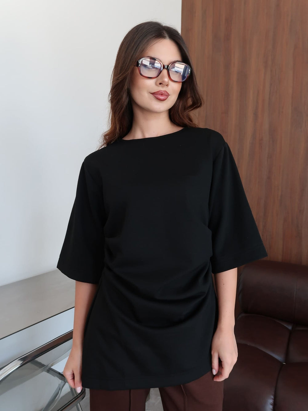 Ruva Black Pleated Soft Sweat Shirt