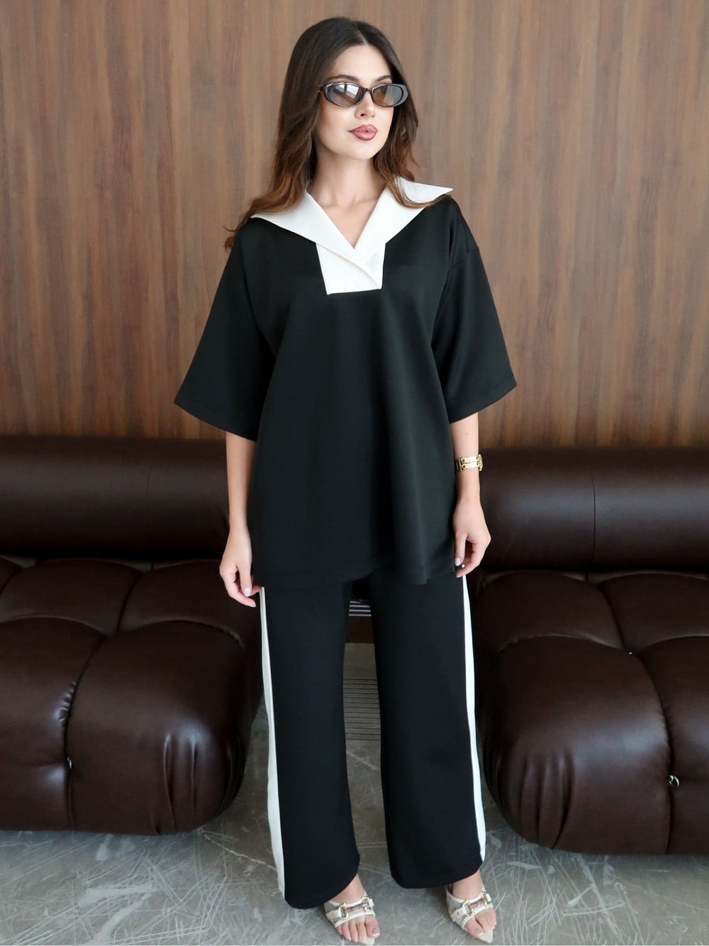 Enid Black Contrast Soft Sweat Shirt