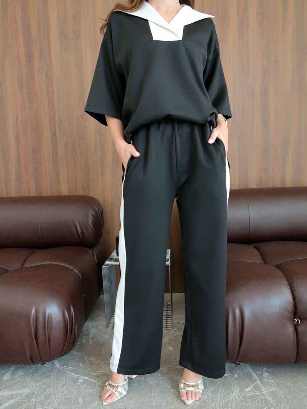 Enid Black Contrast Soft Sweat Pants