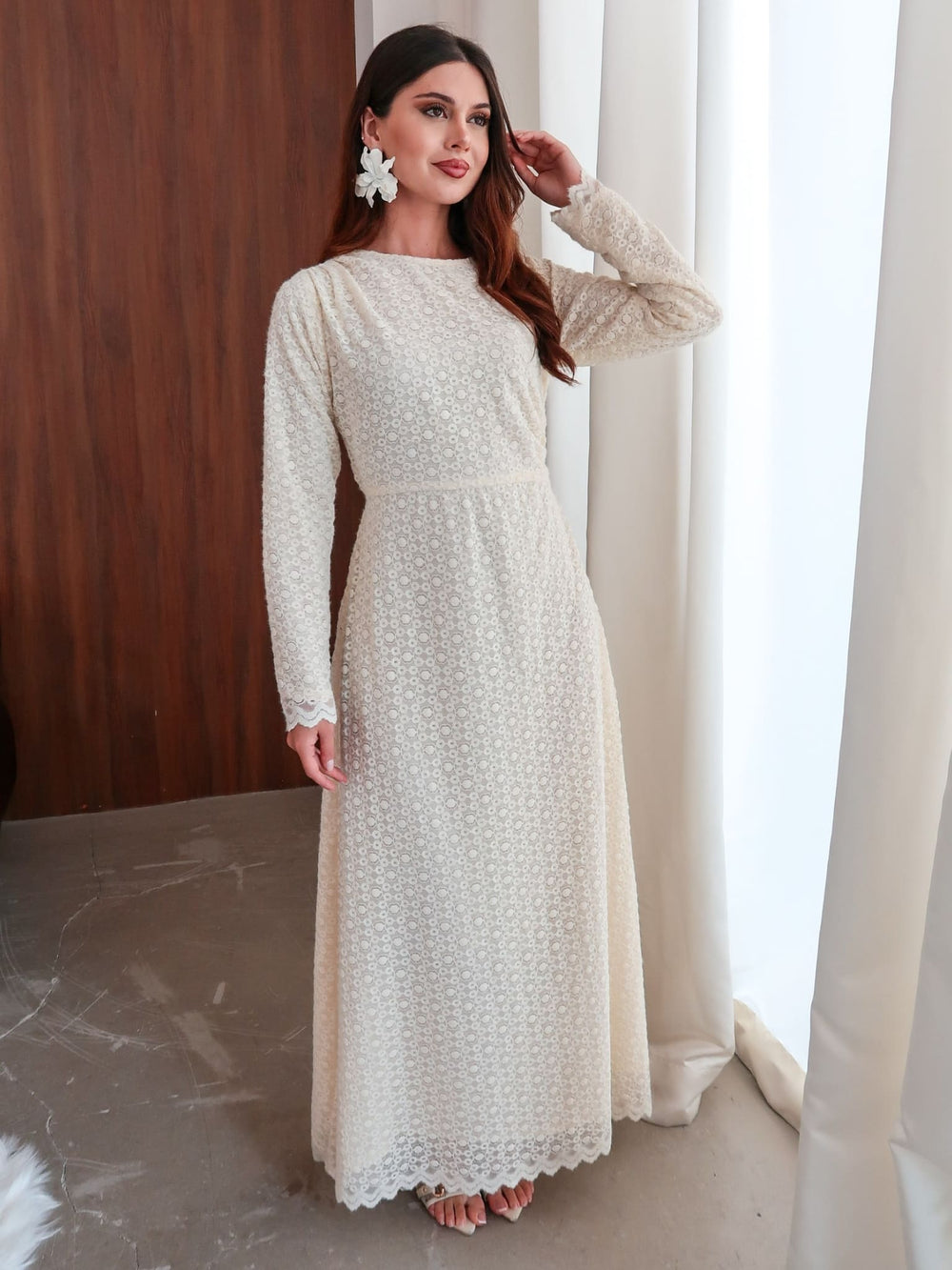 Swish Pleated Crochet Long Dress