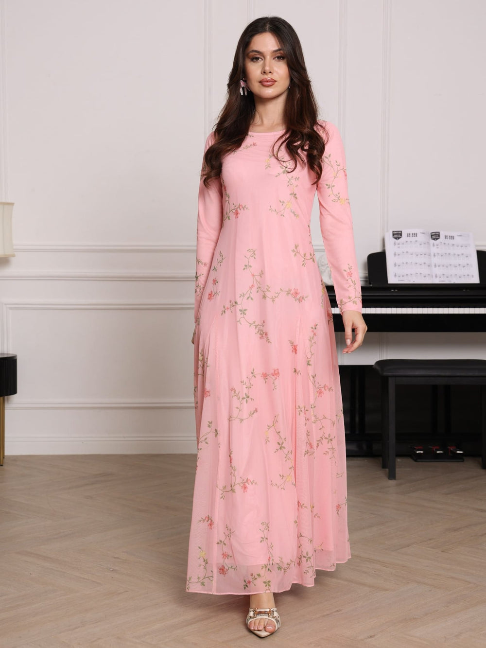 May Mesh Panel Long Dress