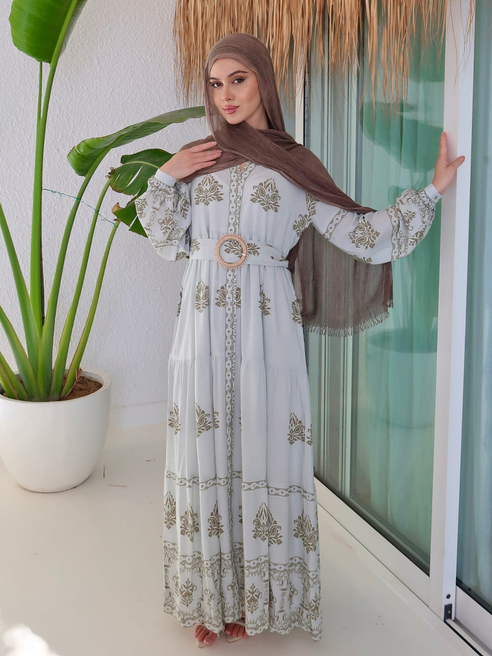 Rhea Green And White Long Dress