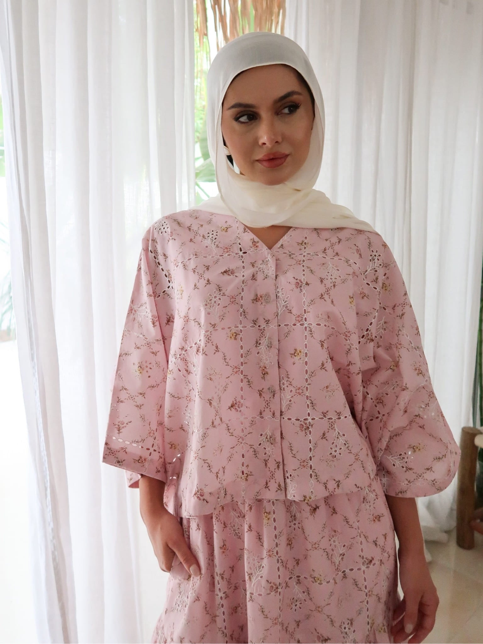 Brixley Pink Embroidered Cutwork Shirt