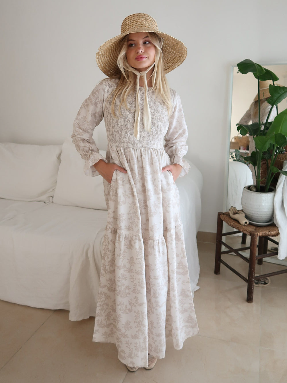 Naomi Sage Smock Long Dress