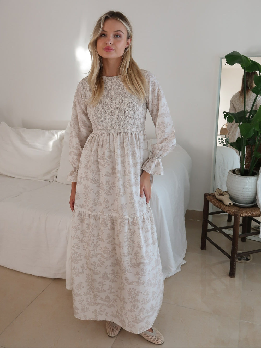 Naomi Sage Smock Long Dress