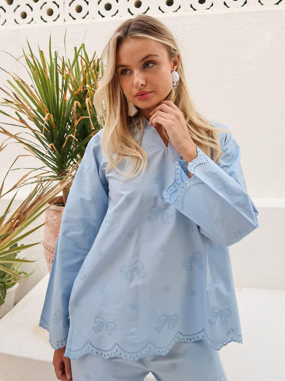 Kylo Blue Cutwork Embroidered Shirt