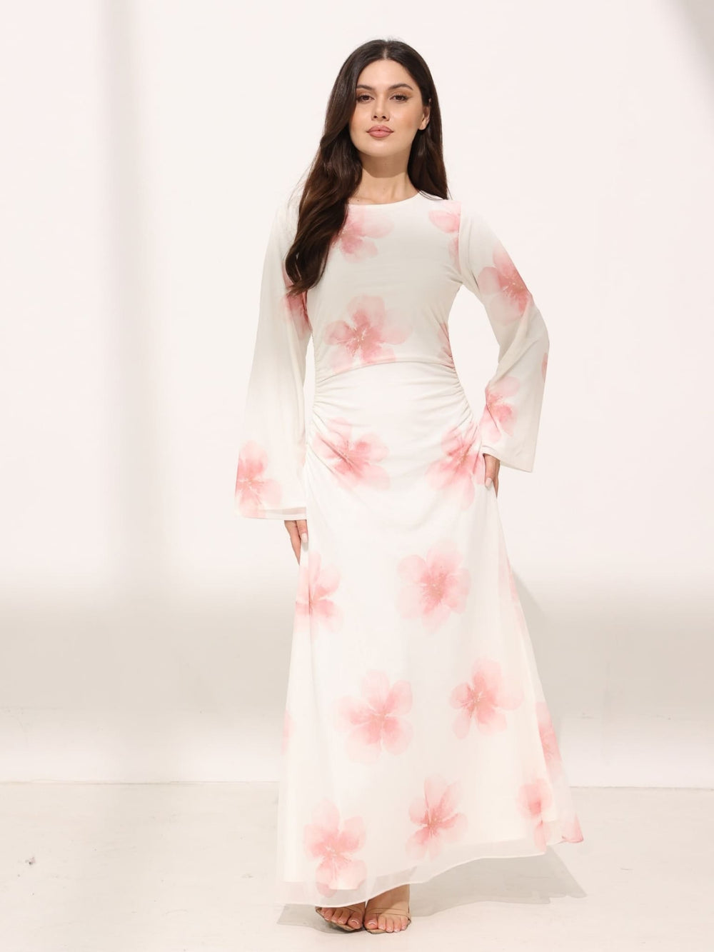 Shae Sakura Cinched Drape Mesh Dress