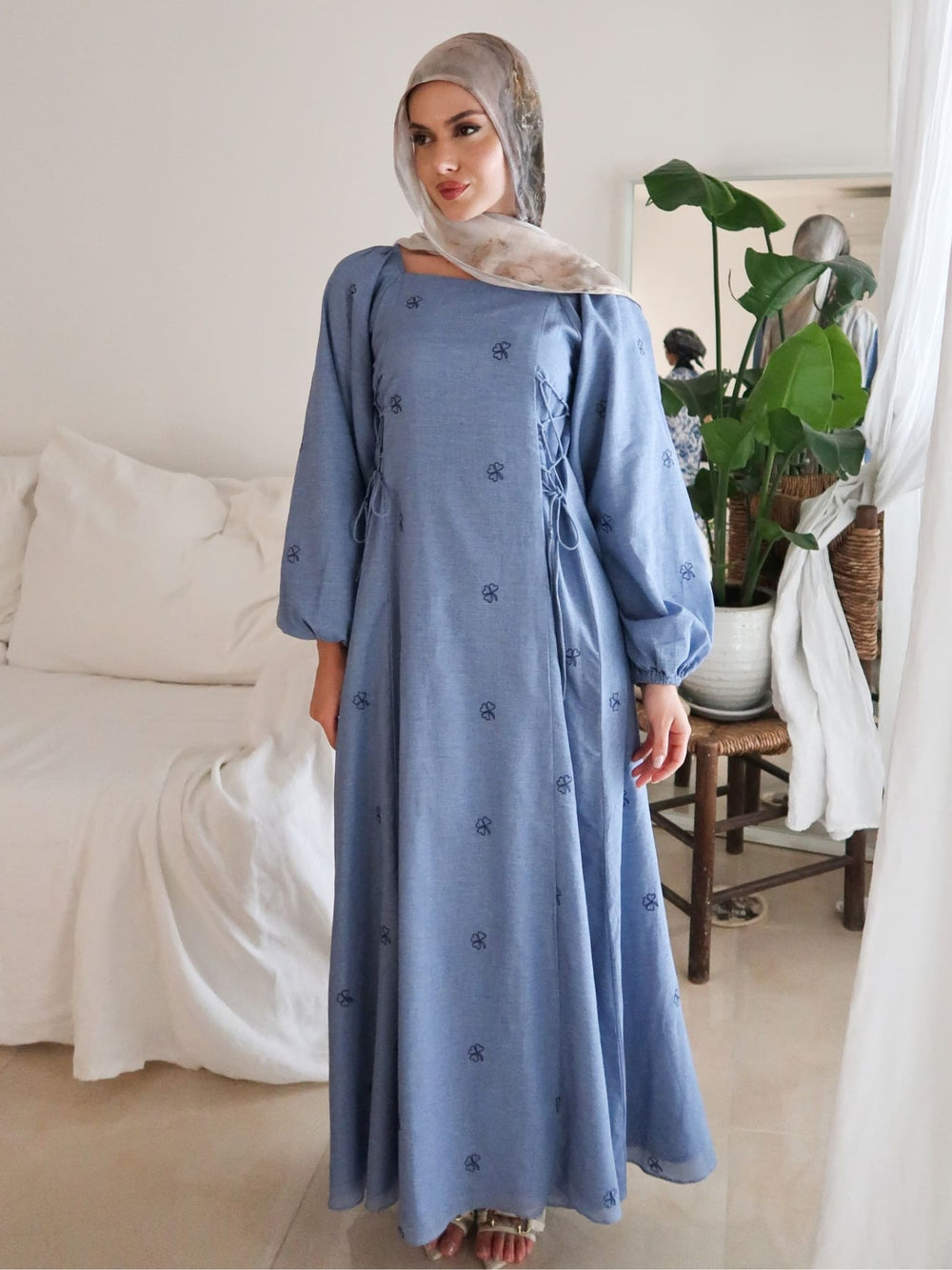 Bristol Blue Embroidered Long Dress