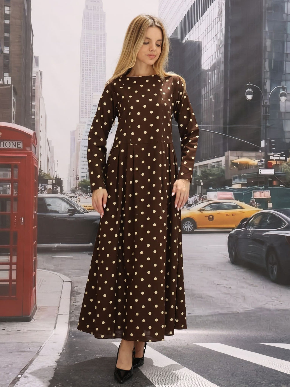 Stevie Brown Polka Pleat Dress