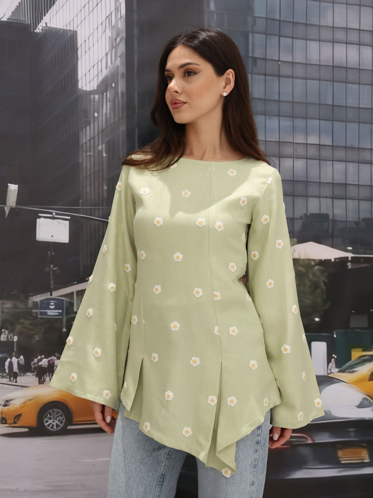 Alaska Green 3D Flower Panel Shirt