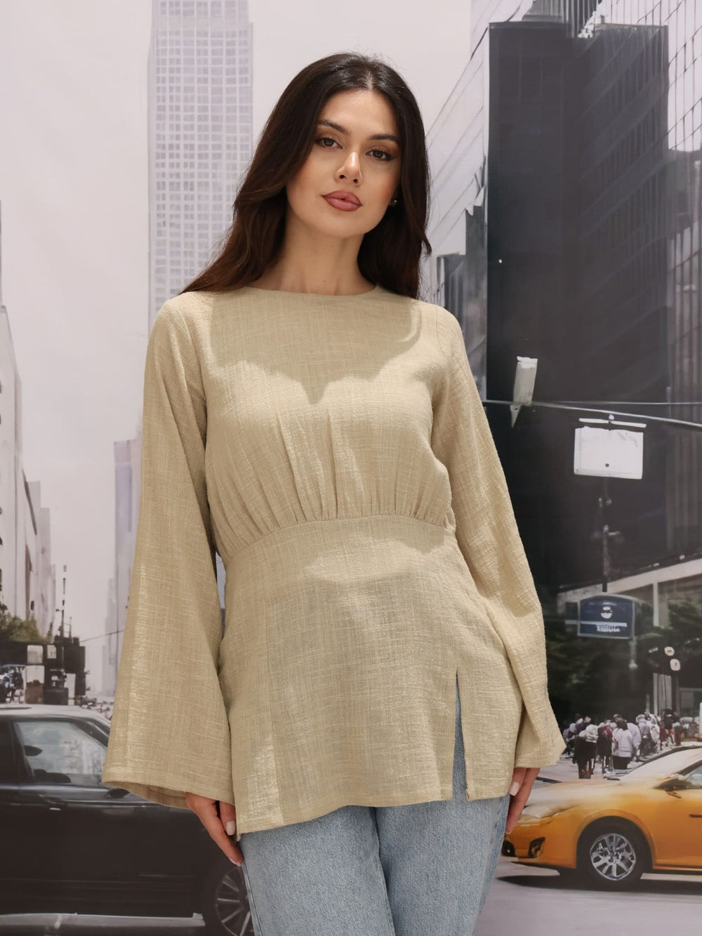 Martha Sage Cinched Linen Shirt