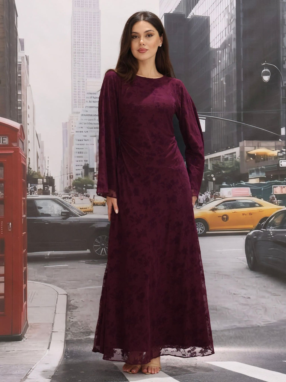 Aurette Plum Tulle Mesh Drape Dress