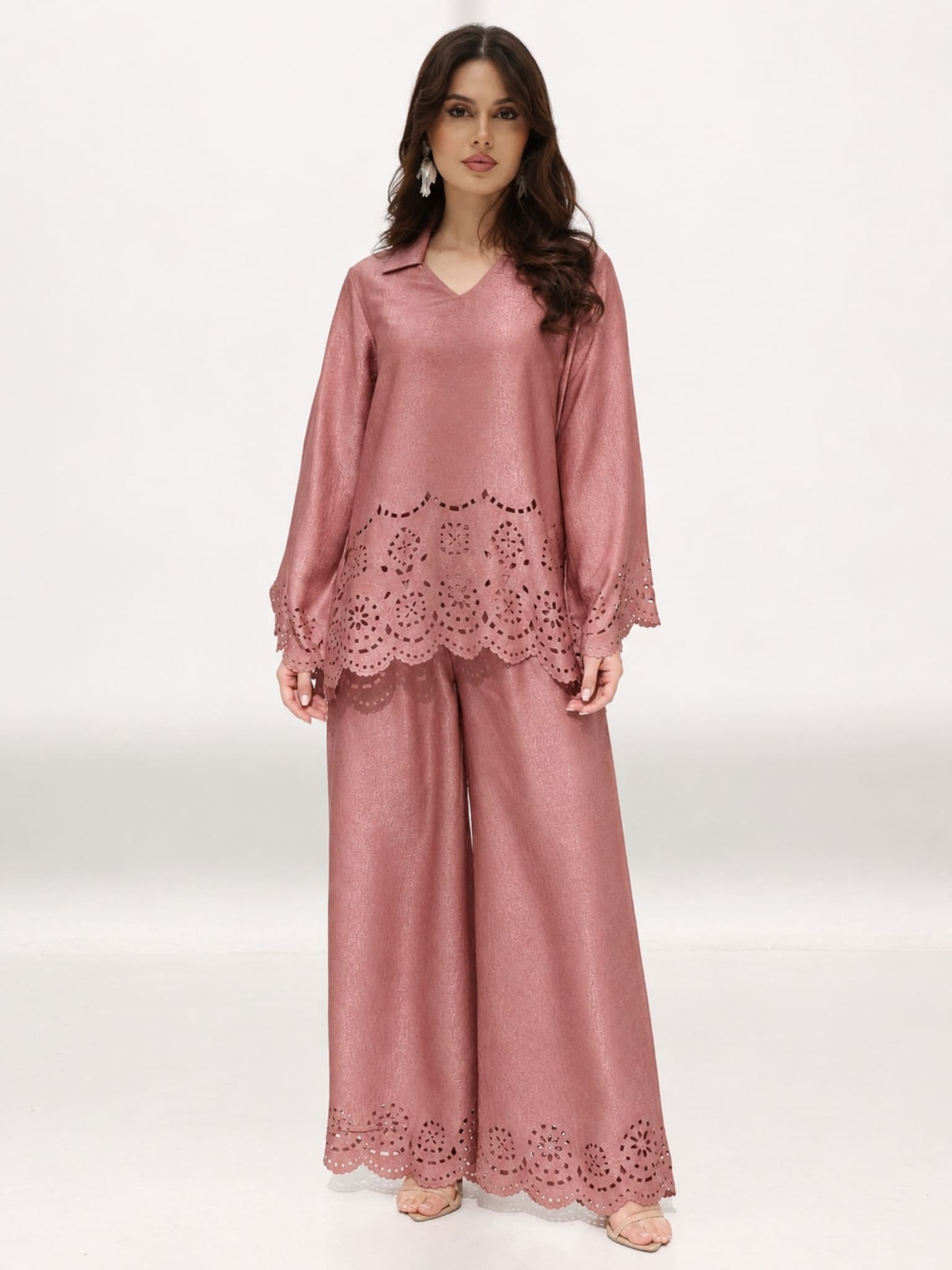 Eloise Soft Silk Rose Pink Cutwork Pants