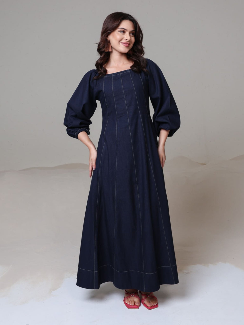Marvin Denim Panel Long Dress